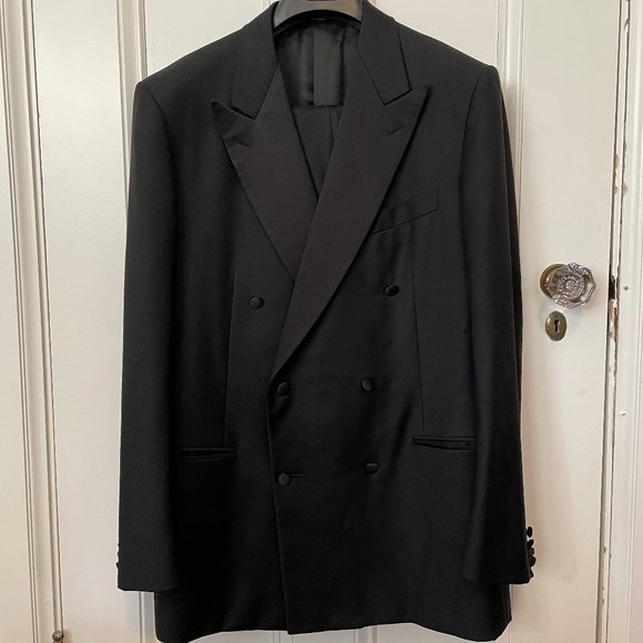 Ermenegildo Zegna Men's Black Wool Double-Breasted Tuxedo Suit, Size 52L - Picture 1 of 15